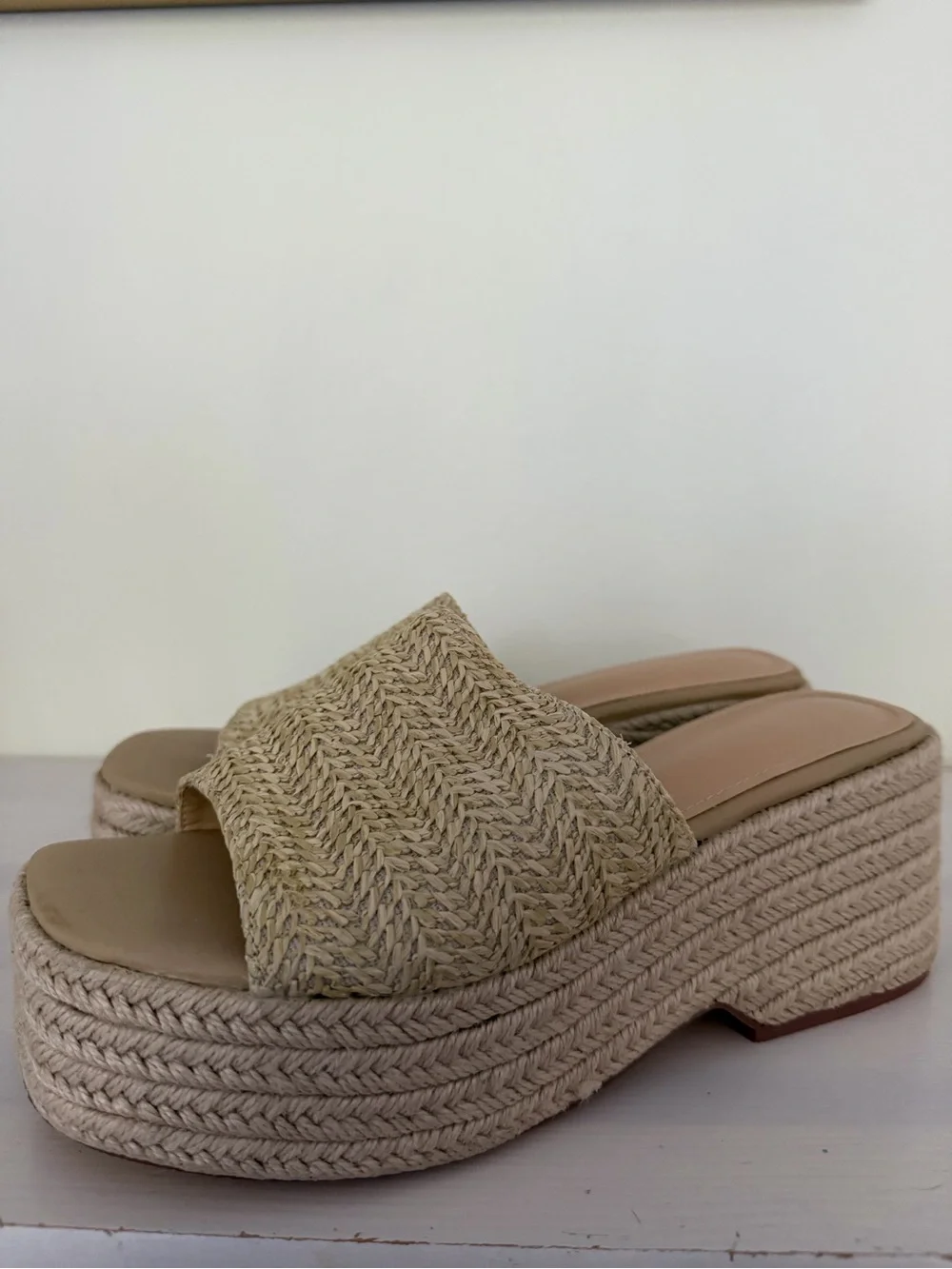 Lulu's Beige Braided Platform Slide Sandals